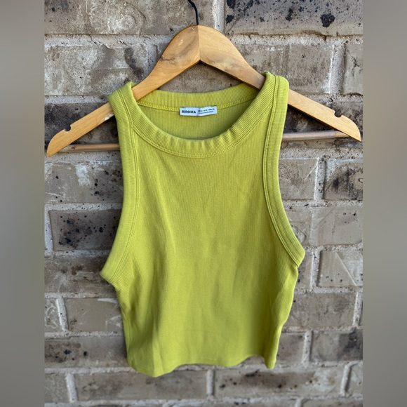 Bershka Lime Green Muscle Ribbed Tee Size M - Picture 2 of 7
